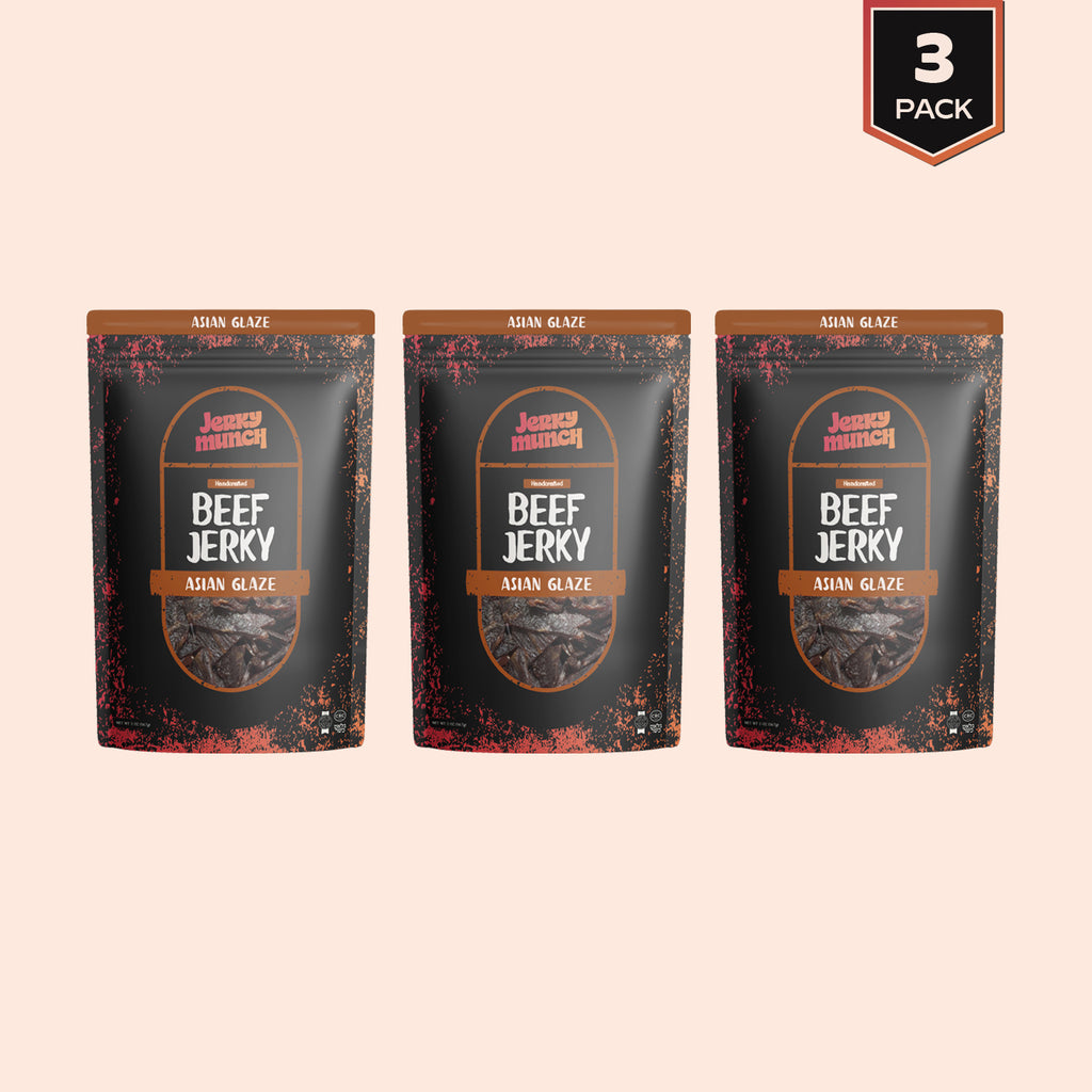 Jerky Munch kosher beef jerky Asian Glaze flavor bag angle view