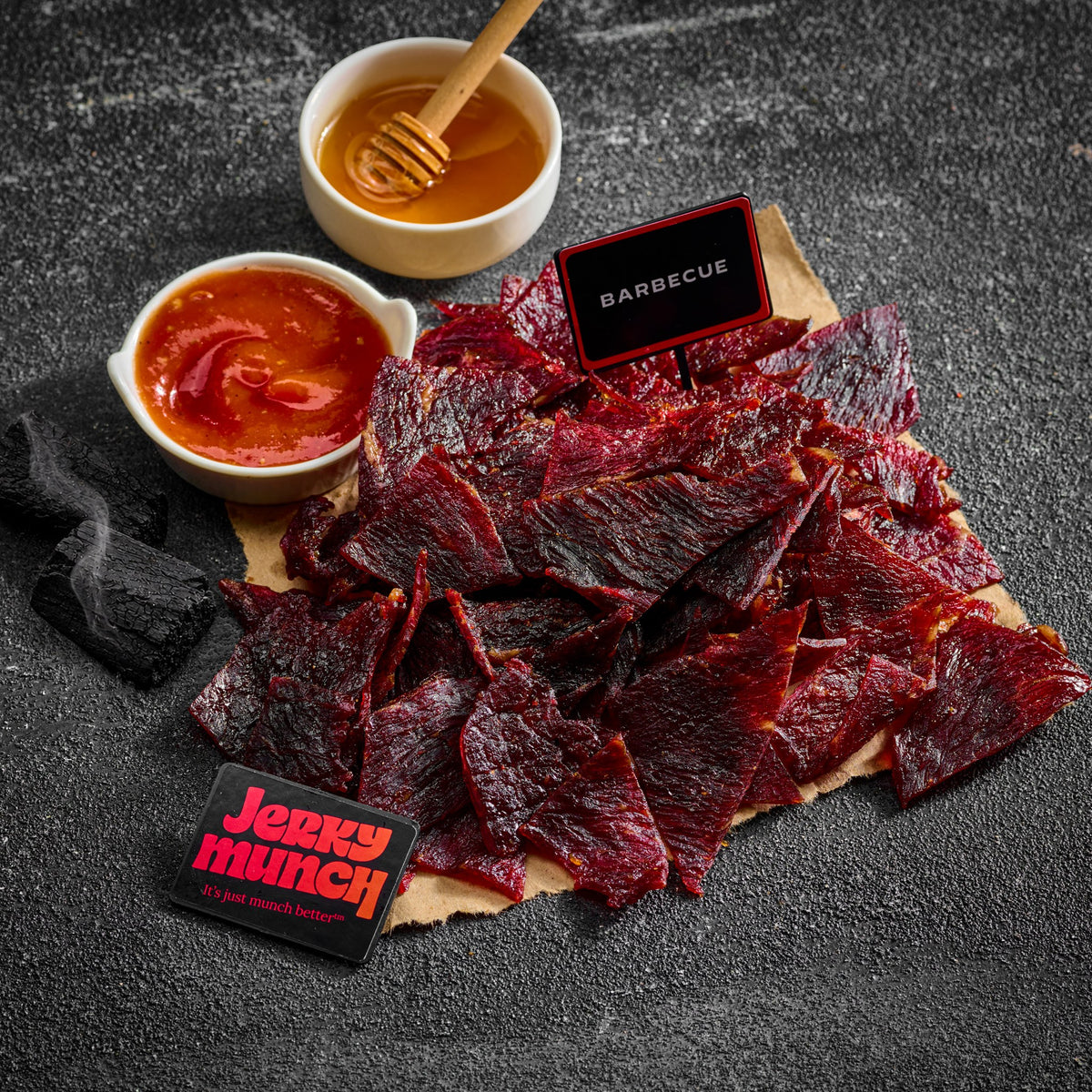 Jerky Munch kosher beef jerky, Barbecue flavor, with barbecue sauce and honey