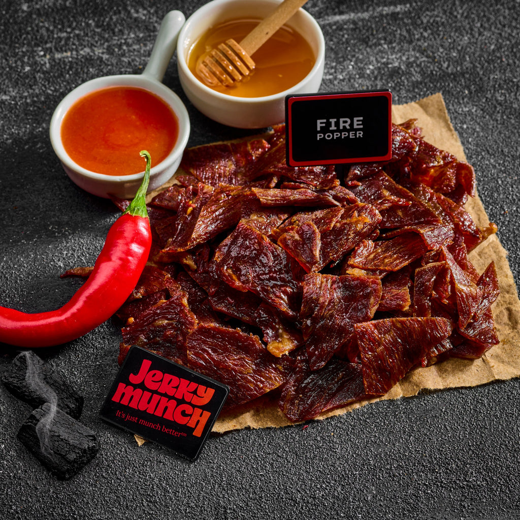 Jerky Munch kosher beef jerky, Fire Popper flavor