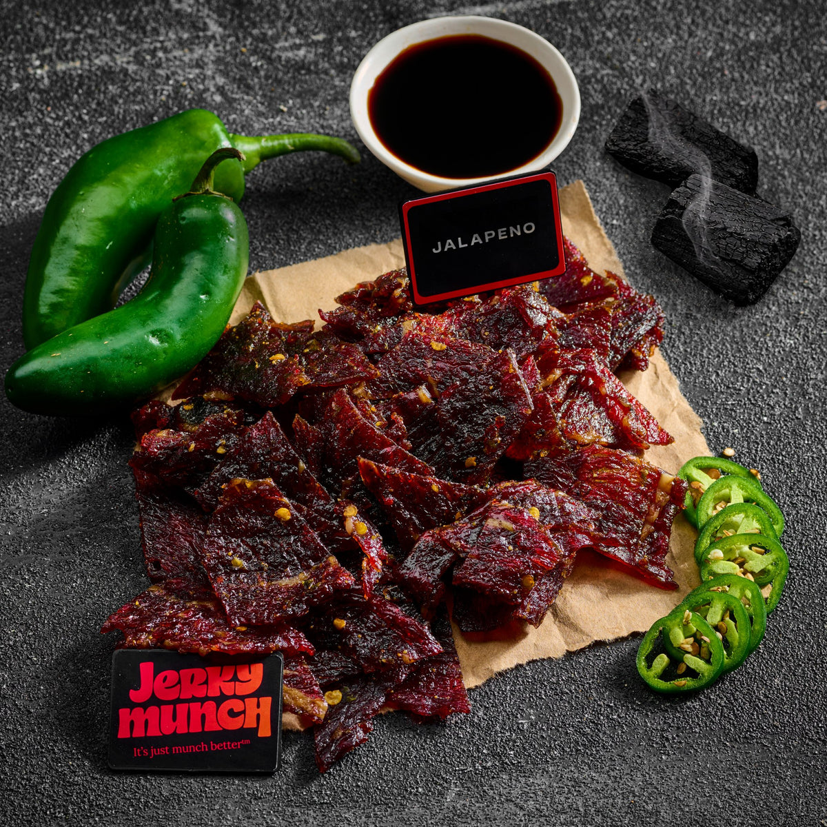 Jerky Munch kosher beef jerky, Jalapeño flavor, with jalapeño peppers